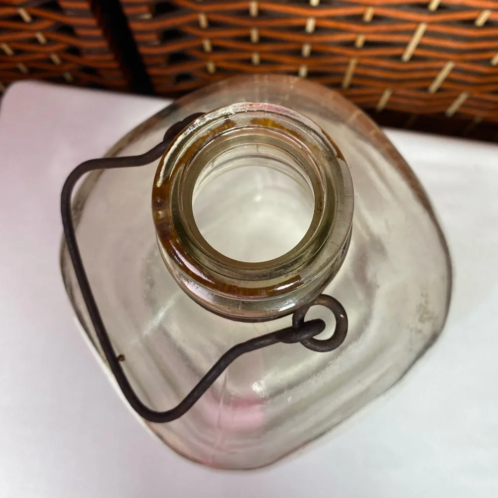 Vintage 1 Gallon Glass Jug With Metal Carrier Rustic Farmhouse Decor - Picture 2 of 9